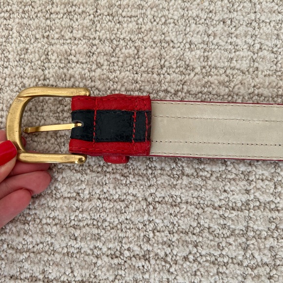 VTG Talbots Belt Womens Medium Leather USA Navy Red Polished Brass. 1.25” wide - Picture 8 of 10